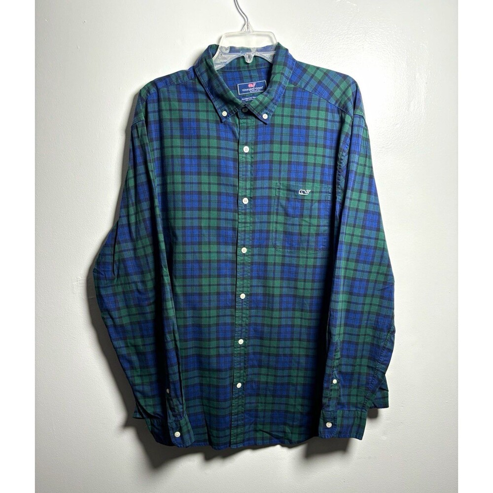 Vineyard Vines Men’s XL Plaid Button-Up Shirt Blue/Green Whale Logo 1W3811
